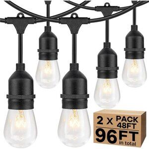 2-Pack 96FT Outdoor String Lights with Dimmable 11W Edison Vintage Bulbs